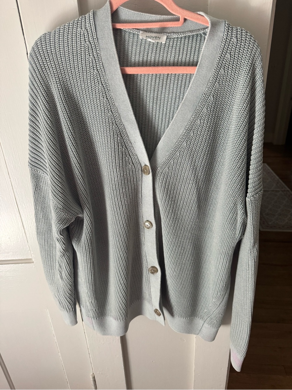 Haven Well Within Sea-foam Blue Knit V-Neck Button Cardigan